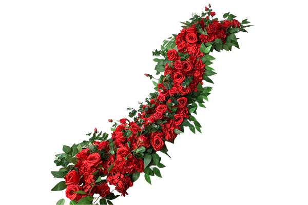 200x45cm Red With Green Leaves Floral Art